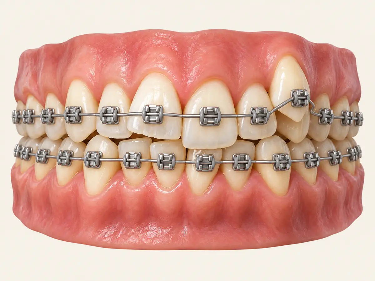 Crowding, with braces (illustration)