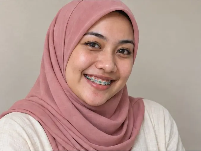 Smiling woman in a hijab wearing braces (illustrative photo).