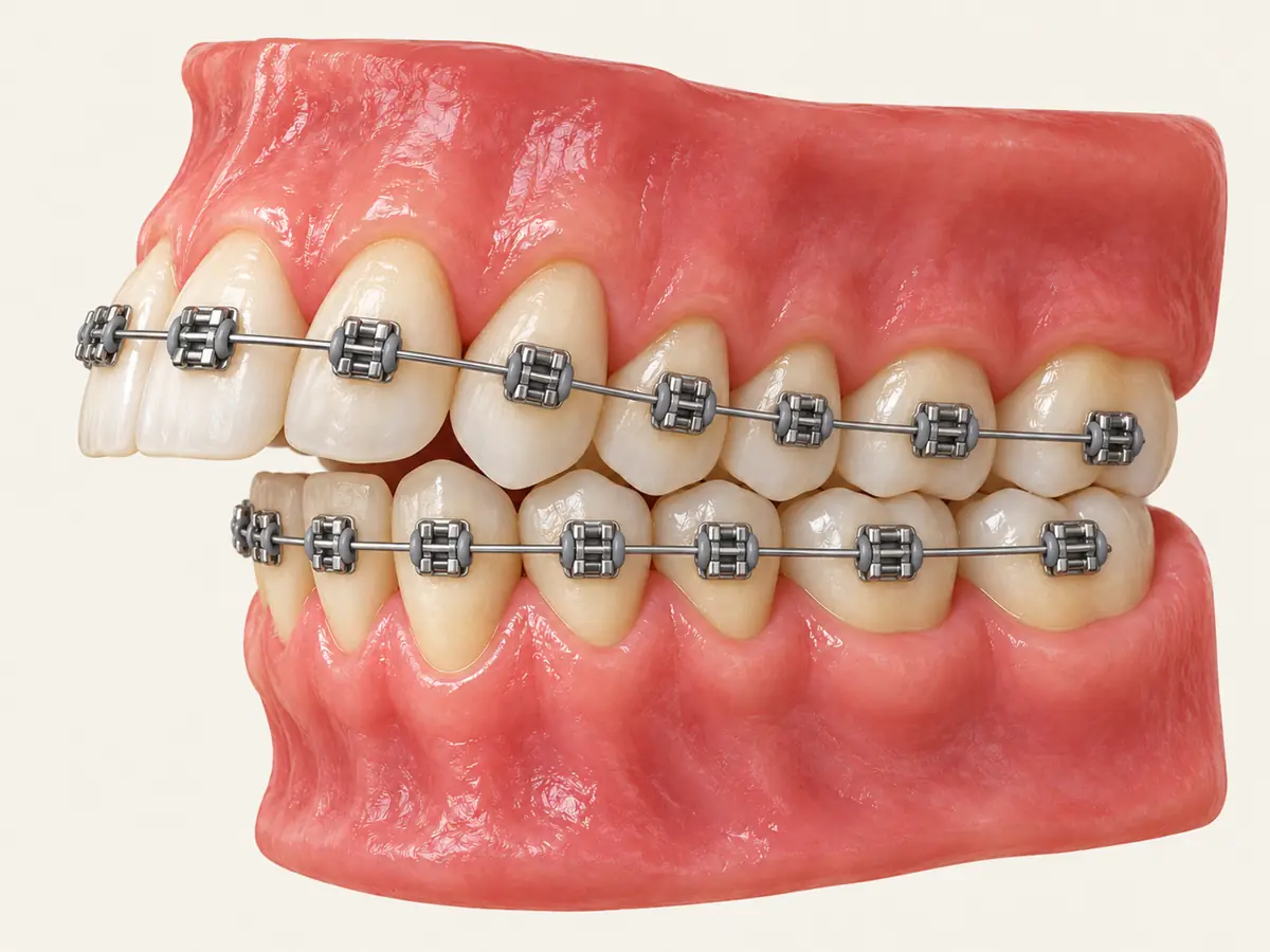 Overjet, with braces (illustration)