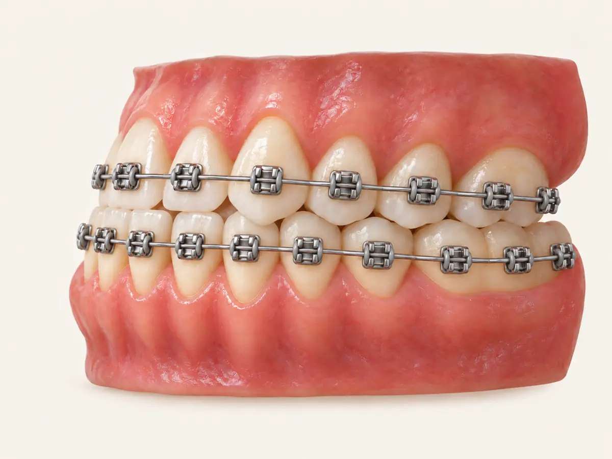 Underbite, with braces (illustration)