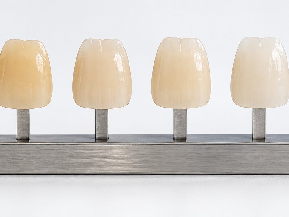 Tooth shade samples used to plan whitening, veneers and crowns