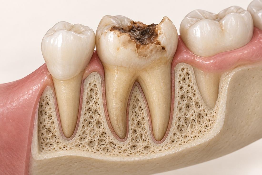 Illustration of a severely damaged back tooth