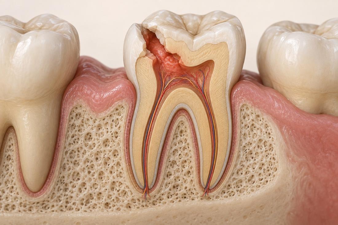 Illustration of inflamed tissue inside a damaged tooth