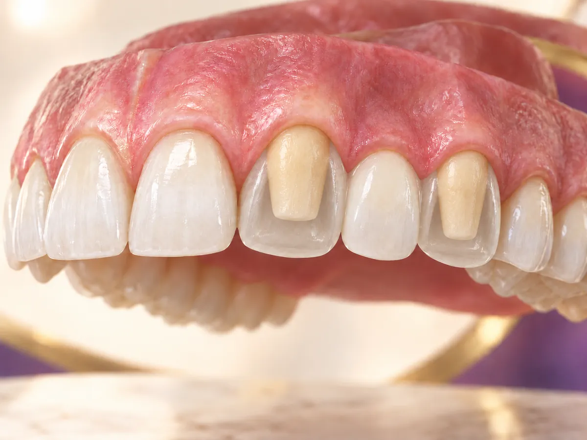 Illustration showing the shaped supporting teeth under the bridge crowns