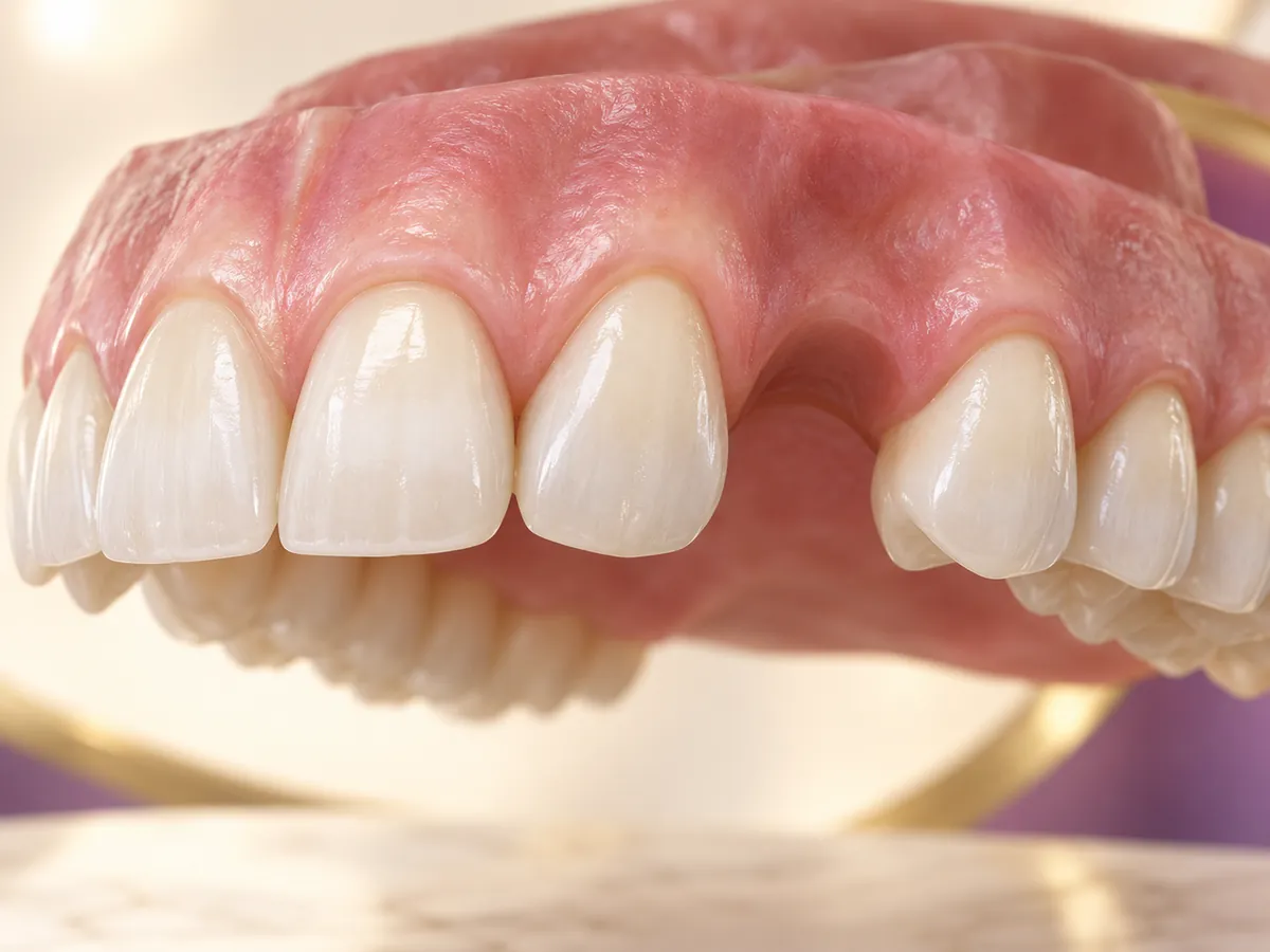 Illustration of upper teeth with one missing front tooth