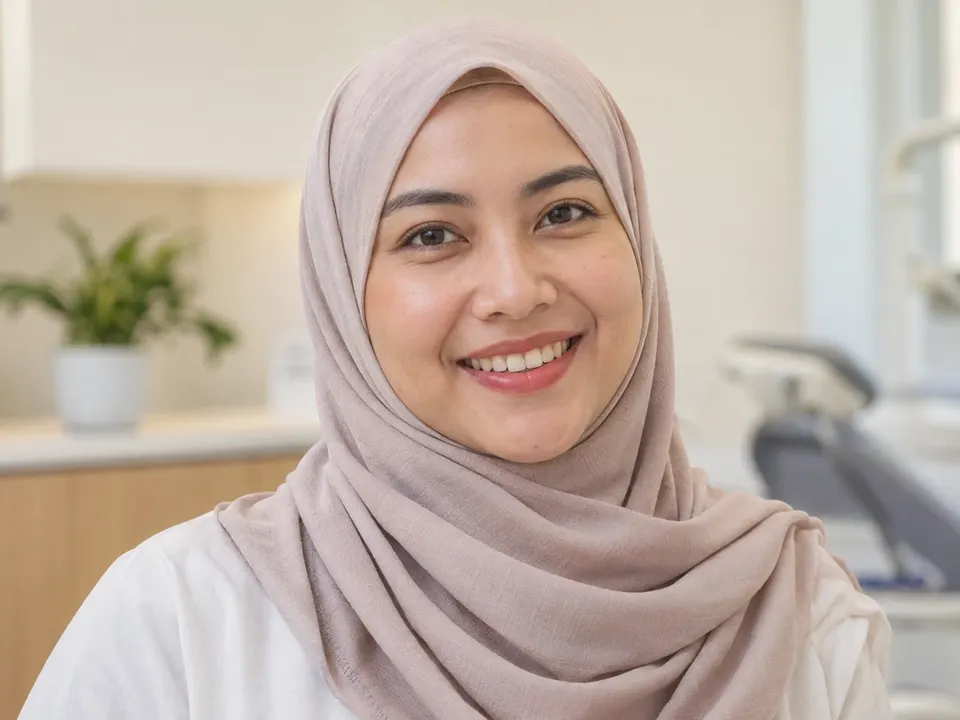 Smiling woman in a hijab at a Dental Suite clinic (illustrative photo).